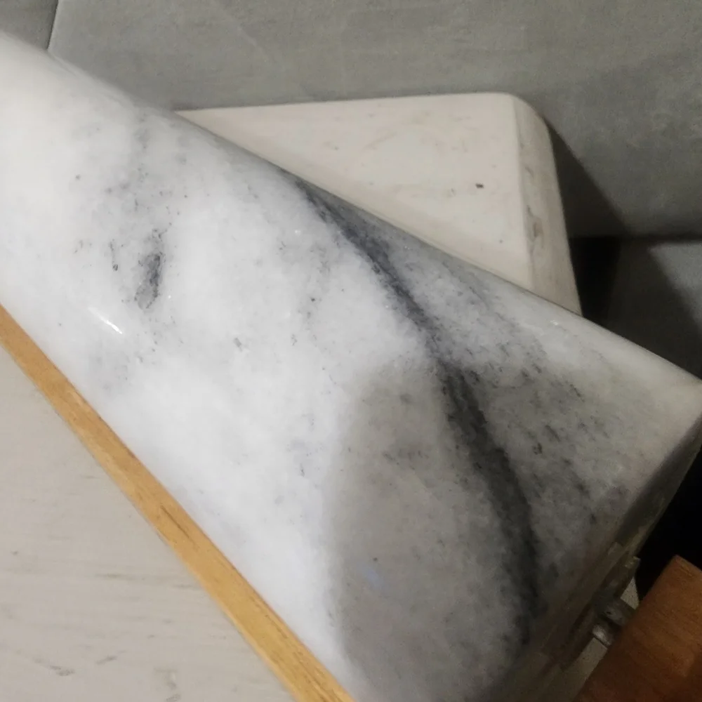 HEAVY! Gourmet Rolling Pin Wood Handles Glittery White Marble Carrera Marble?